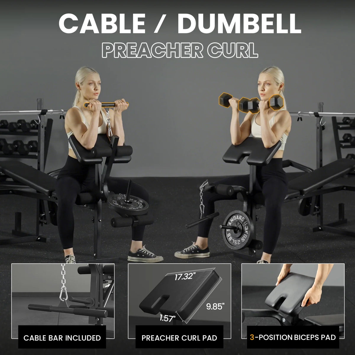 Mikolo Adjustable Weight Bench 800lbs 6 in 1 with Lat Pull Down, Leg Extension and Leg Curl, Chest Fly and Preacher Curl Workout Bench Multi-Function Strength Training Bench Press Exercise Equipment
