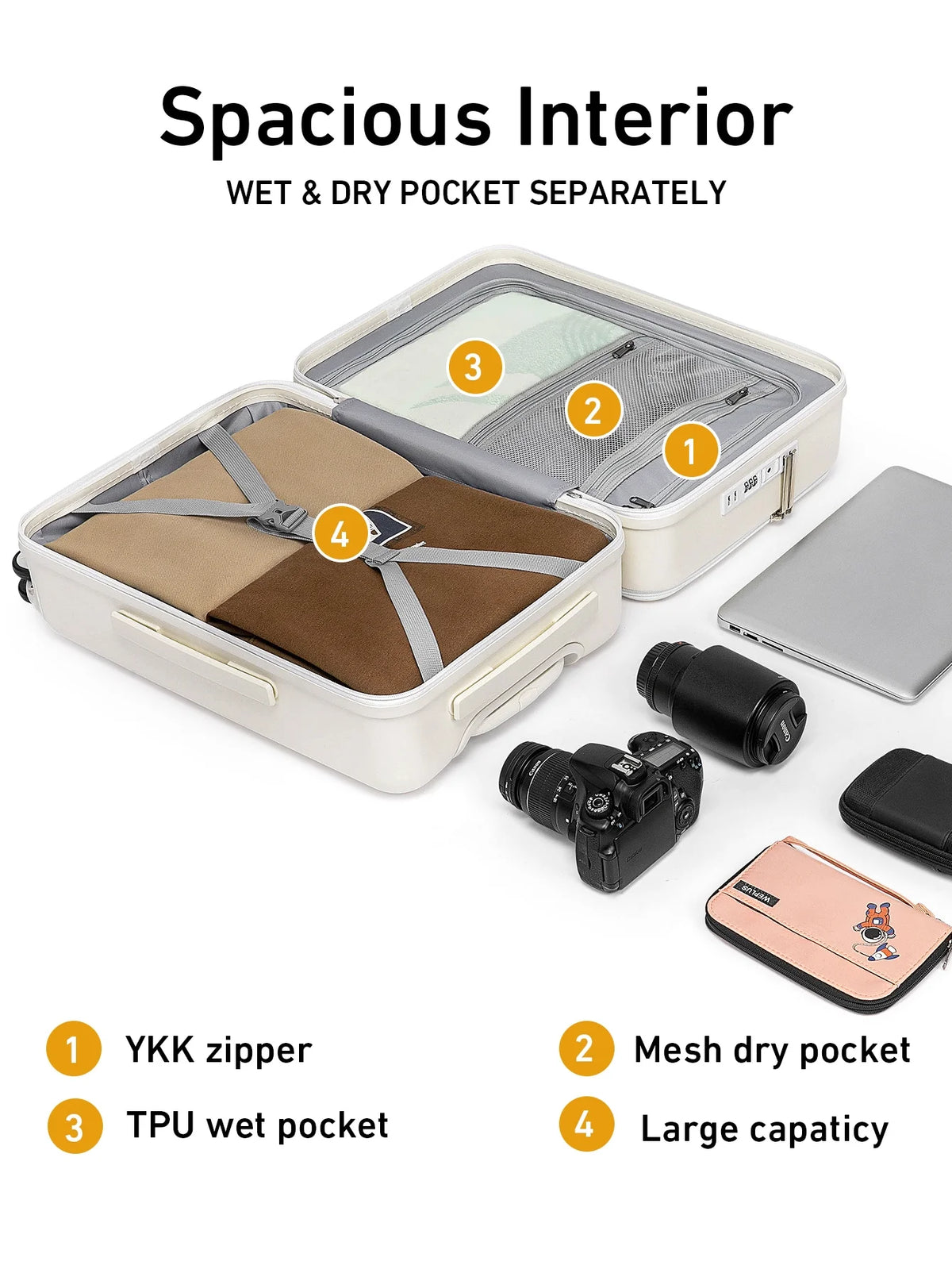Front Open Carry On Luggage Laptop Compartment 100%PC TSA Lock Spinner Wheels 20" Lightweight Hardside Suitcase