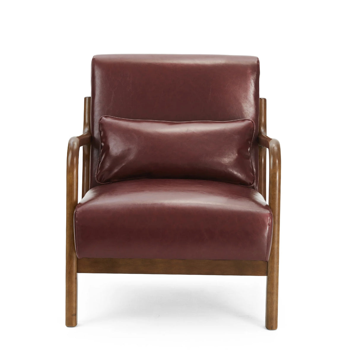 Glitzhome Mid Century Solid Wood Frame Accent Chair Modern Leather Lazy Chair