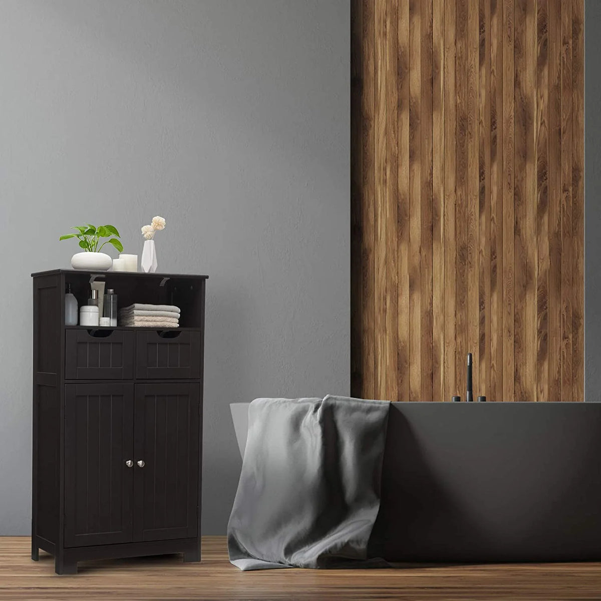 Giantex Multifunctional Floor Cabinet, Freestanding Bathroom Cabinet with Removable Drawers and Adjustable Shelf for Bathroom, Living Room, Bedroom or Entryway, 24 x 12 x 43 inches (Black)