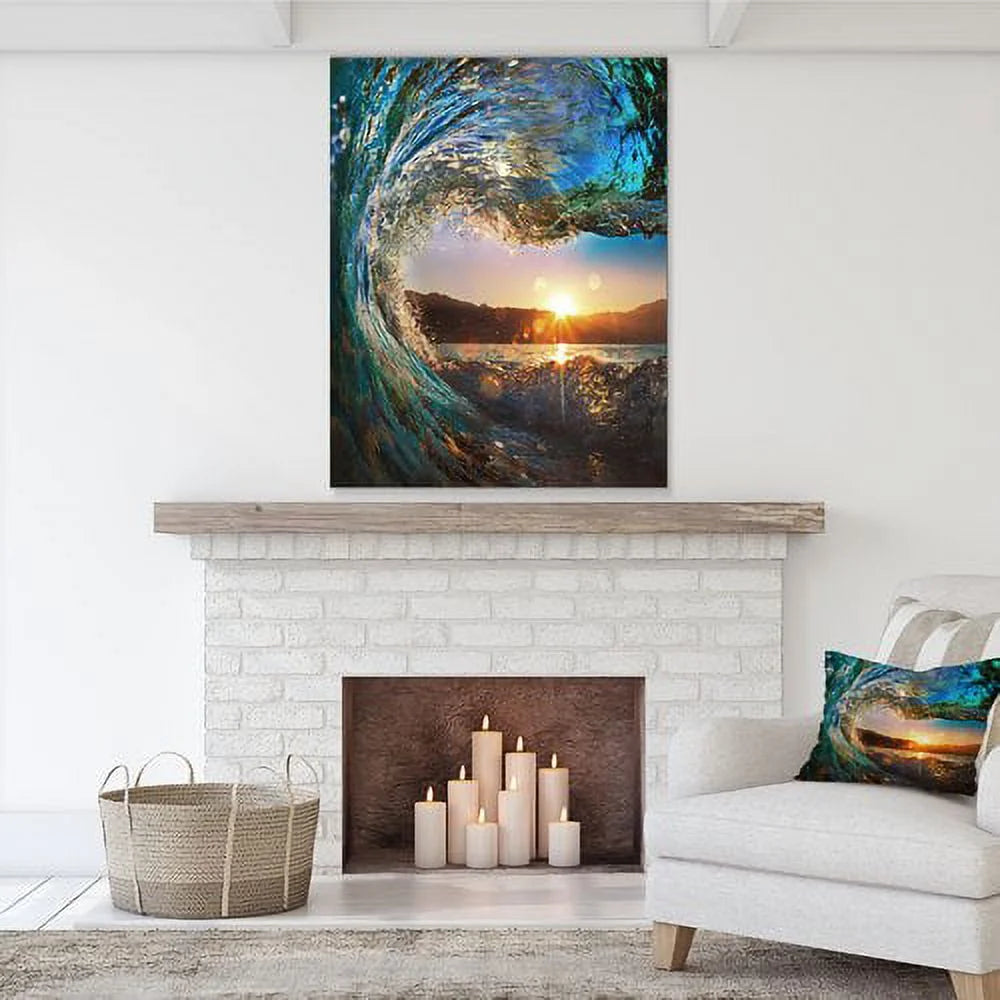 Designart 'Colored Ocean Waves Falling Down ' Modern Seashore Metal Wall Art