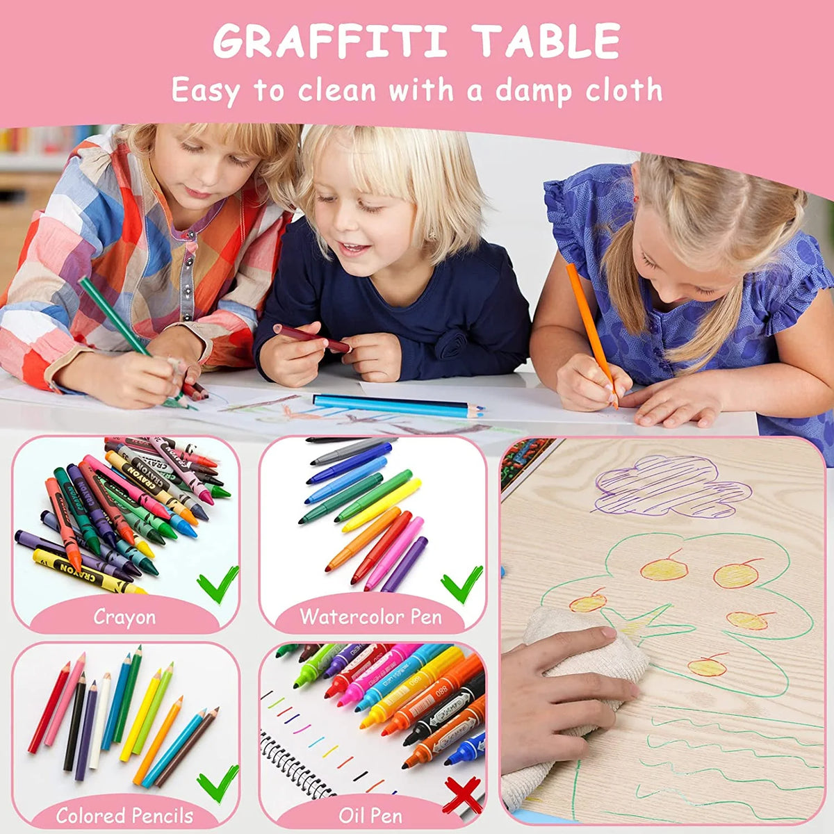 Arlopu Toddler Table and Chair Set Height Adjustable, Kids Activity Table for Reading, Drawing, Eating, Studying, Max 220lbs