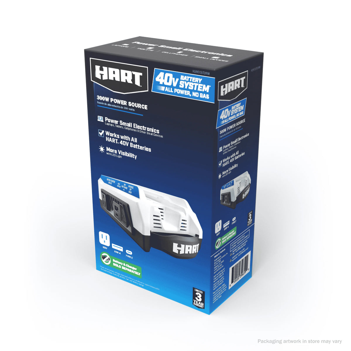 HART 40V 300 Watt Battery Powered Power Source with LED Light and Carry Handle (Battery Not Included)
