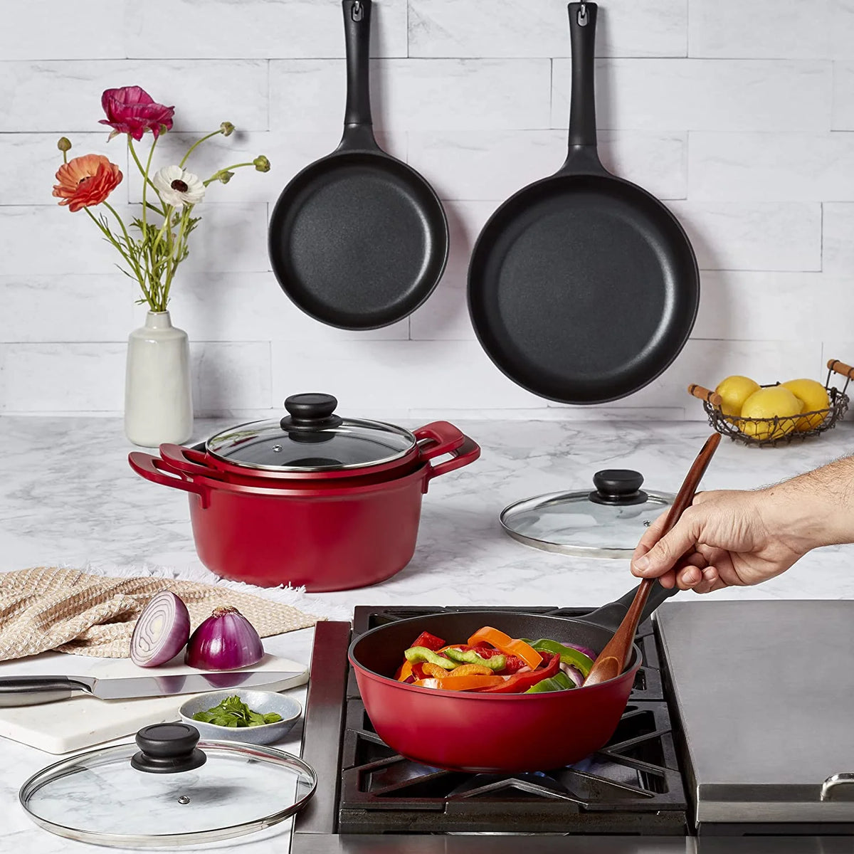 Philippe Richard Red 8PC Lite Cast Aluminum Cookware Set