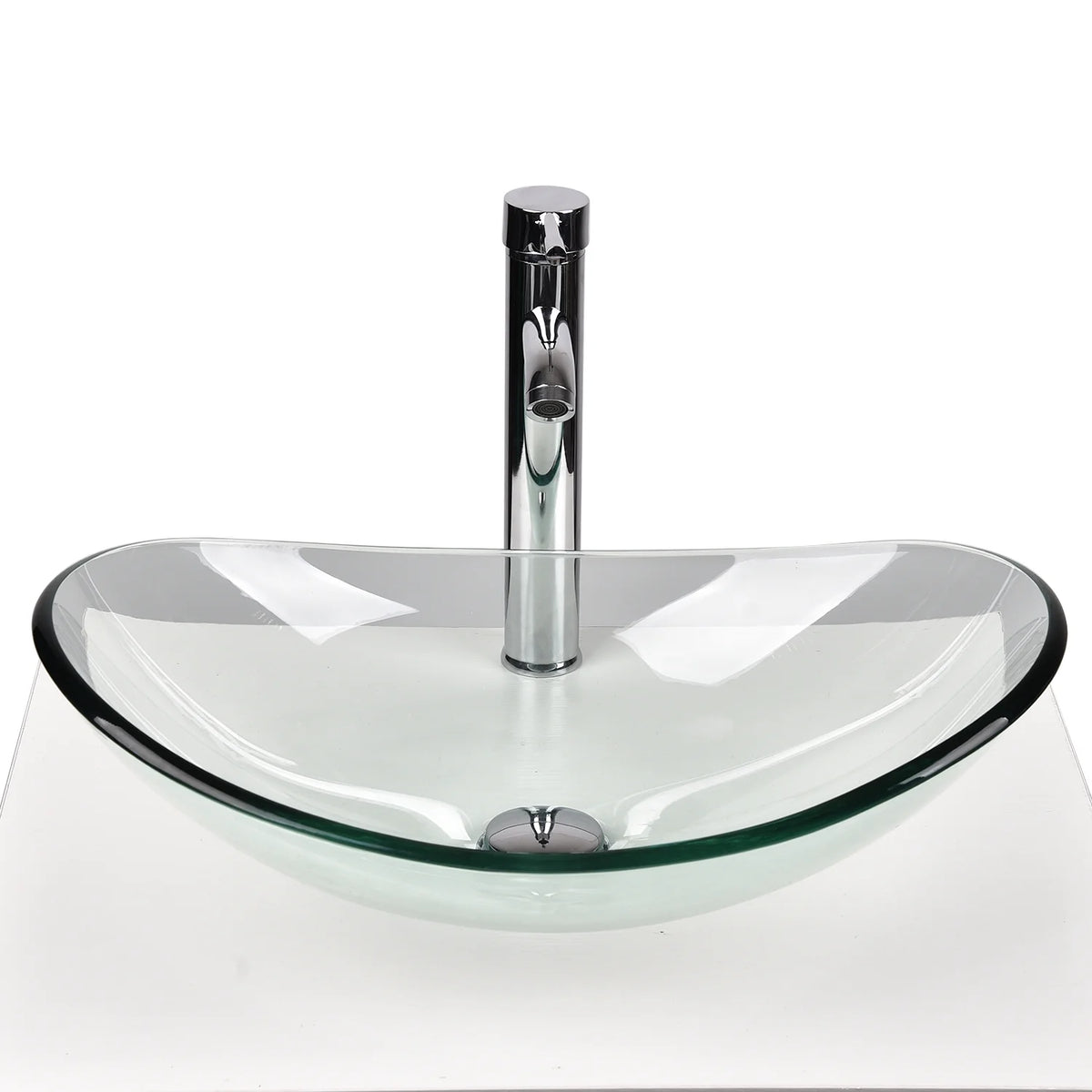 FULLWATT Bathroom Ceramic Sink Vanity Vessel Basin Porcelain Faucet Drain Combo Rectangle,White