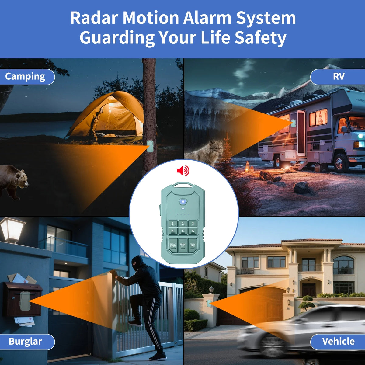 LETWESAF Radar Motion Sensor & Detector Alarm �C Camping Perimeter Security System for Bears, Cougars, Intruders �C Weatherproof, Built-in Battery, False Alarm Resistant