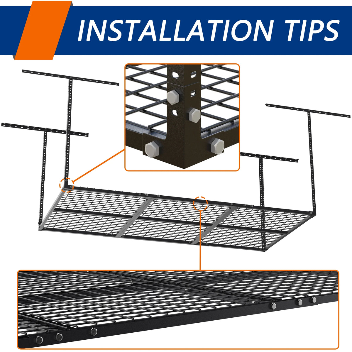3 x 6FT Overhead Garage Storage Rack,Adjustable Ceiling Storage Racks,Garage Shelving Heavy Duty Storage Organizer System,500Lbs Weight Capacity(Black)