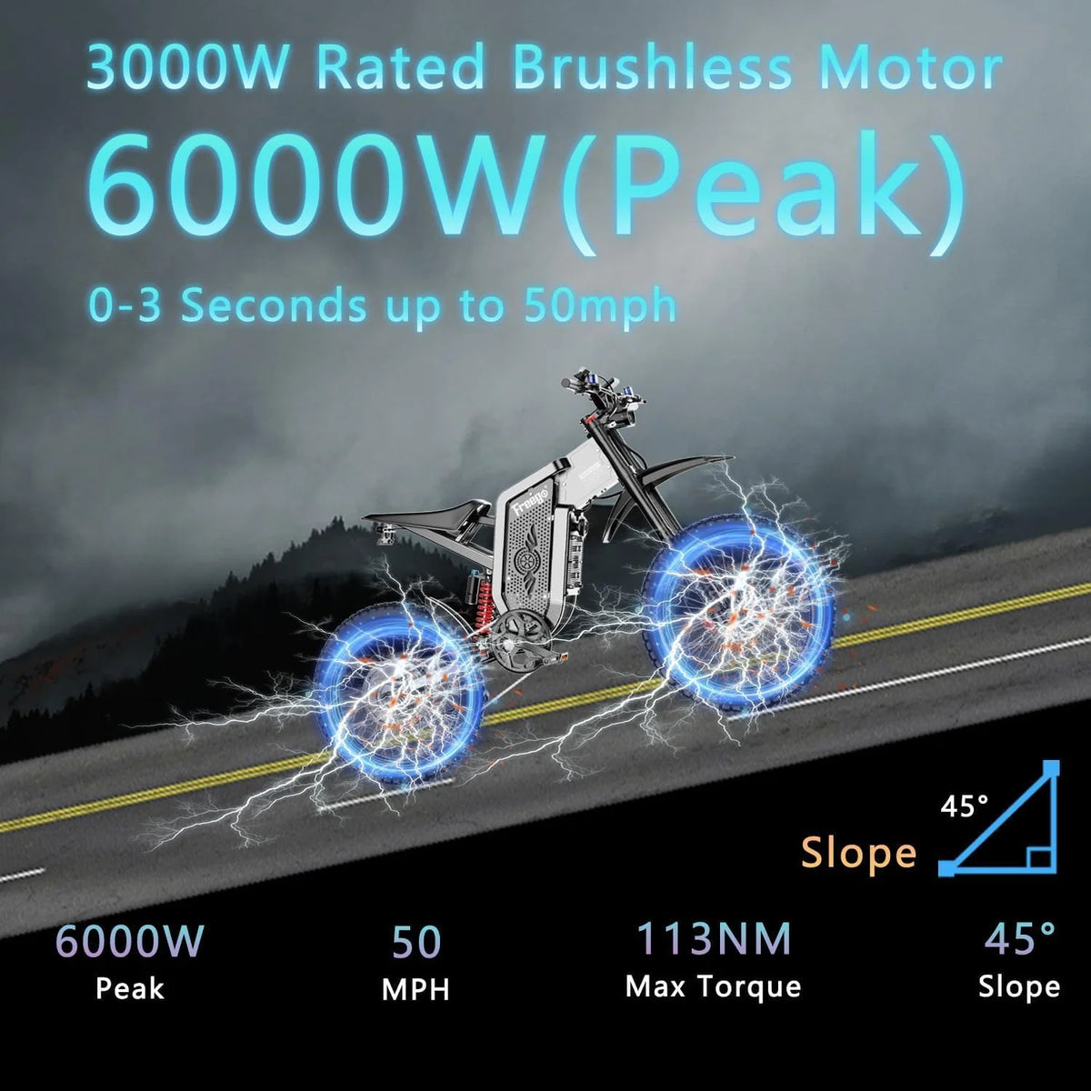 FREEGO X2 Pro Electric Dirt Bike 6000W(Peak) Motor 60V/30Ah Battery,50MPH/80Mile UL2849