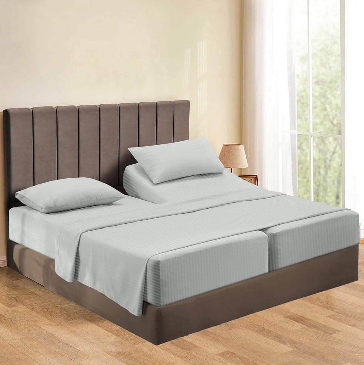 5-Piece Split Queen Sheet Set, 800 Thread Count, 100% Egyptian Cotton, Color Aqua Blue Stripe Pattern, Fits 16-Inch Deep Mattresses