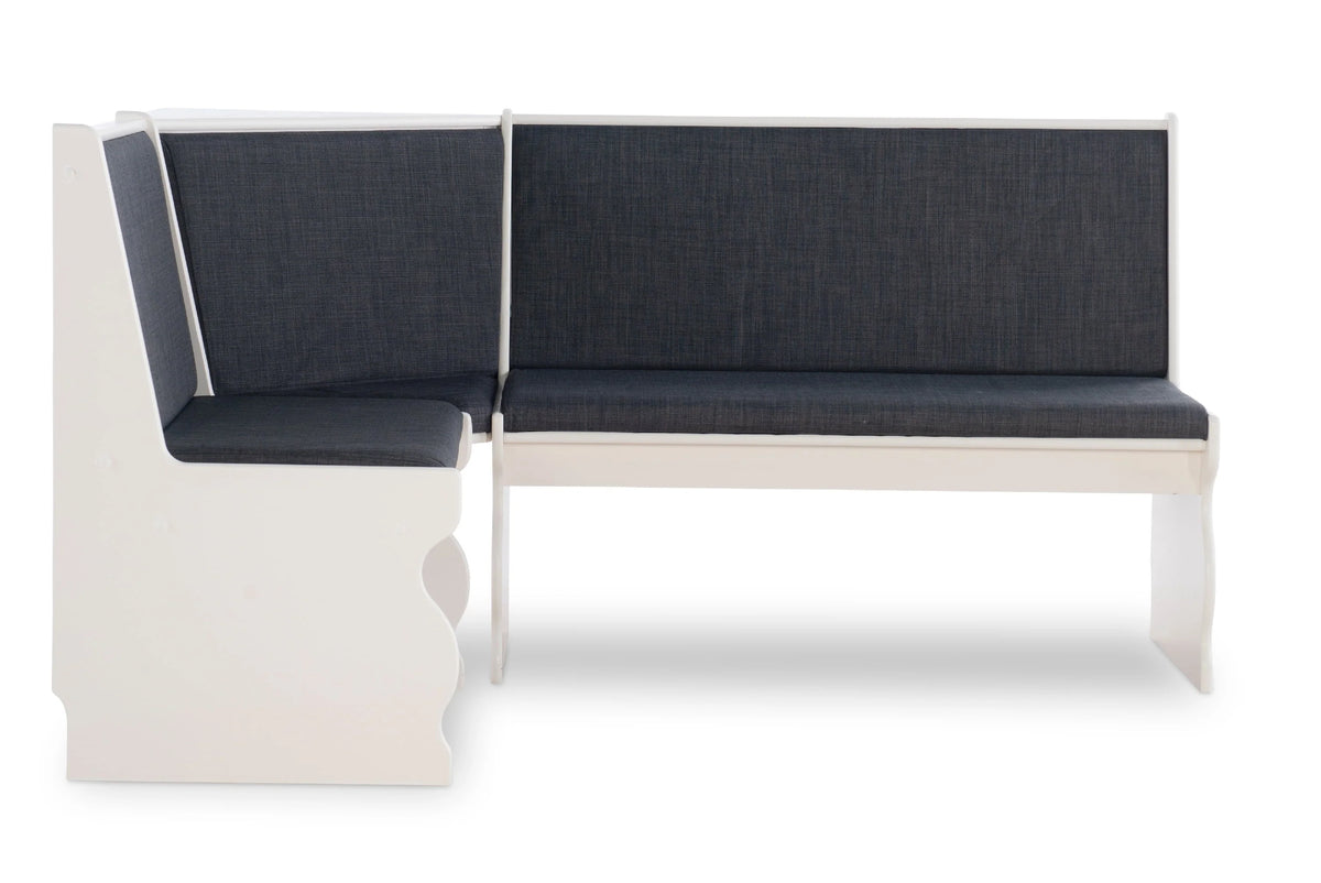 Linon Weston Corner Dining Breakfast Nook with Table and Bench, Seats 5-6, White Finish with Charcoal Fabric