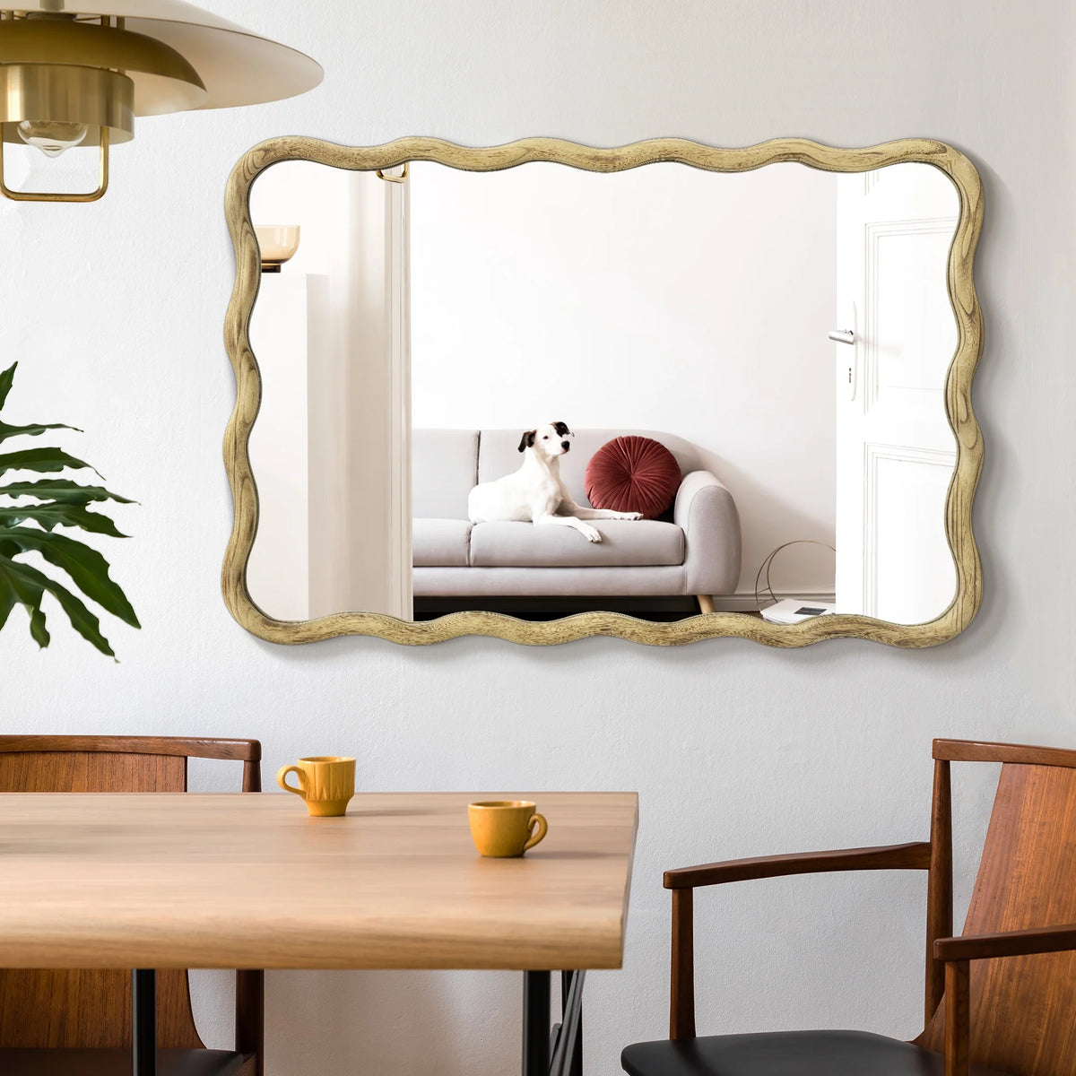 TEWLOSS Wavy Mirrors Wall Mirror, 30"x20" Bathroom Mirror Wood Framed, White