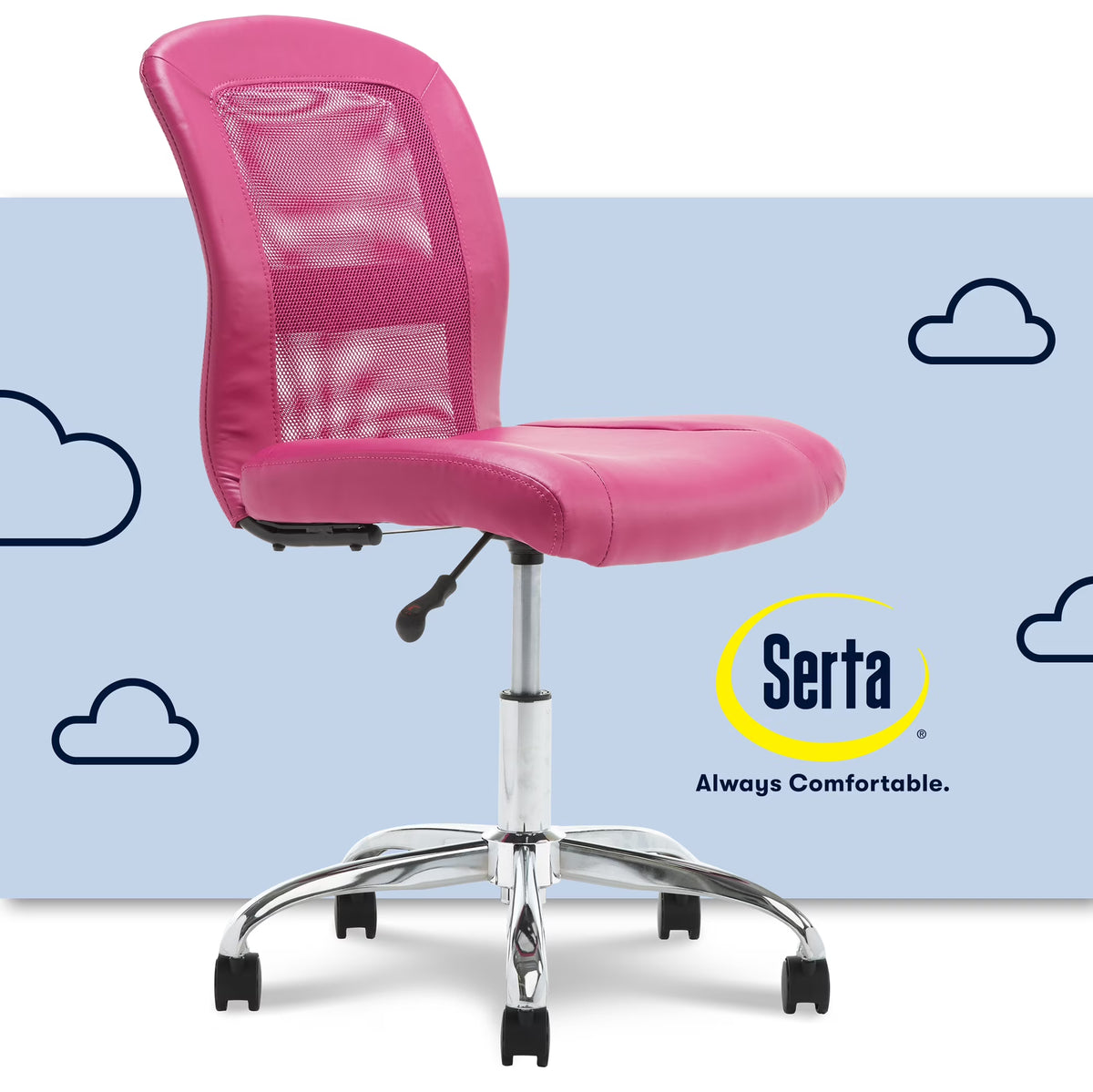 Serta Essentials Armless Task Chair, Faux Leather and Mesh, Cream