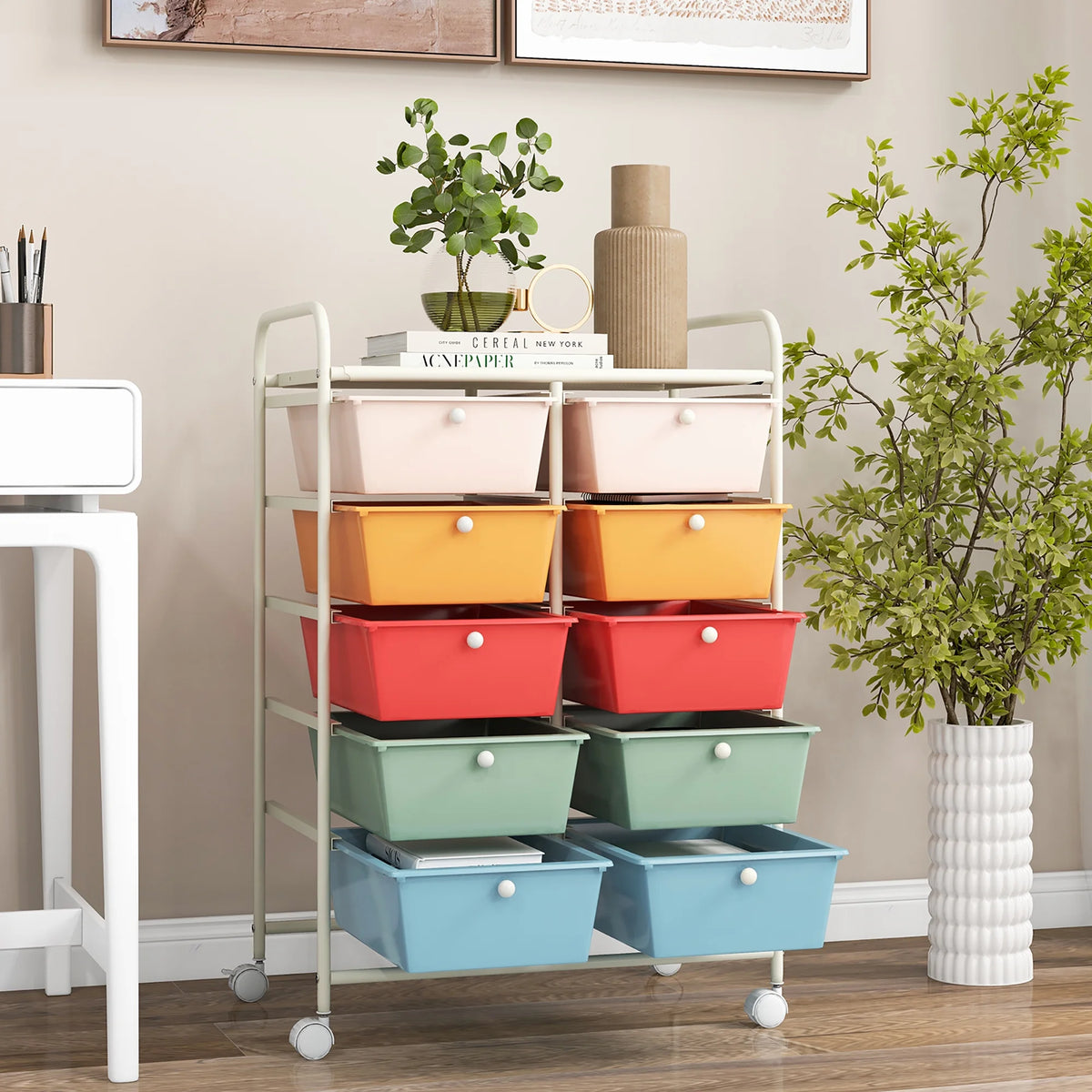 Gymax 10-Drawer Rolling Storage Cart Tools Scrapbook Paper Organizer on Wheels Black Gradient