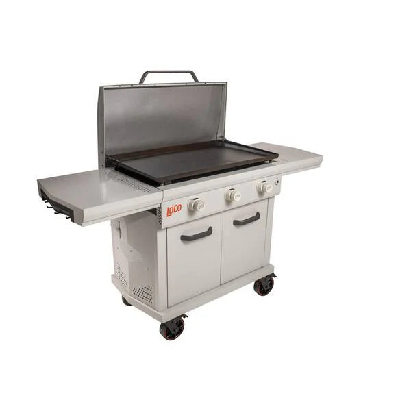 36 in. 3-Burner Propane Flat Top Grill / Griddle in Chalk Finish with Enclosed Cart and Hood