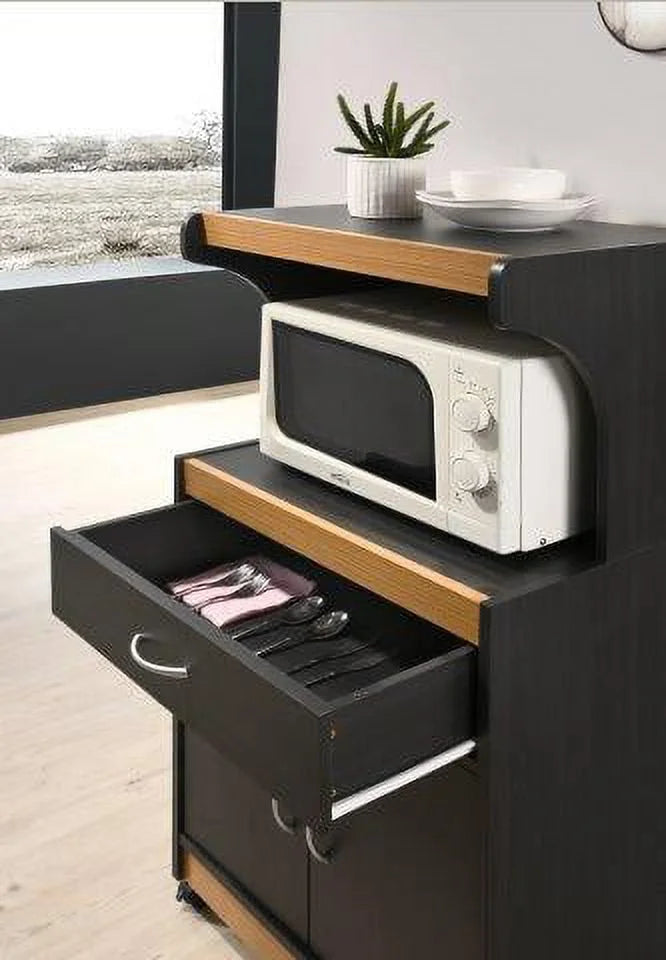 Hodedah Microwave Contemporary Wooden Kitchen Cart in Cherry Finish