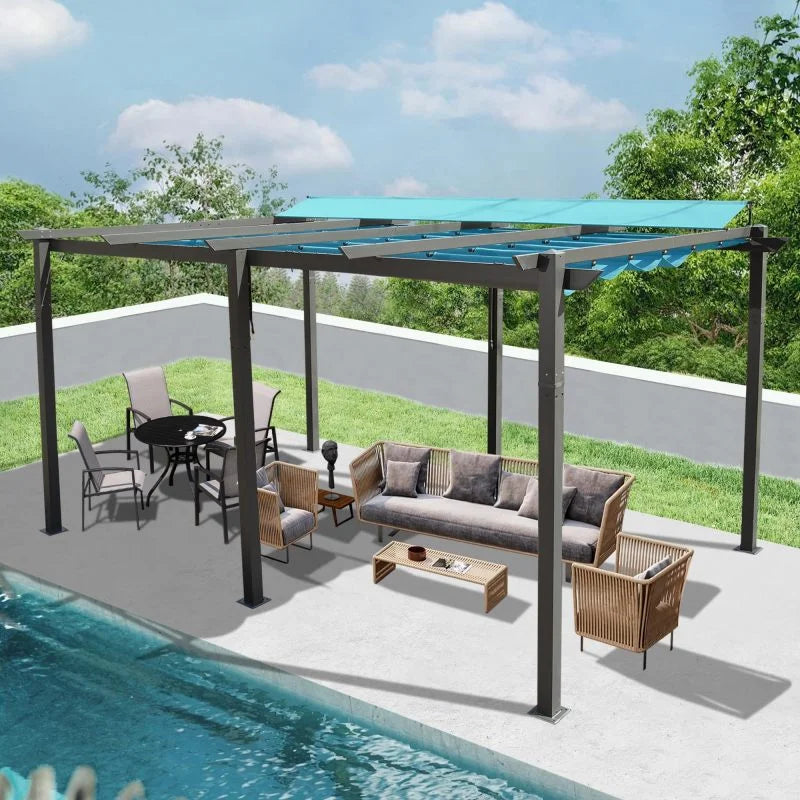 Aluminum Retractable Pergola with Sun Shade Patio Gazebo with Weather-Resistant Canopy for Backyard Deck Garden Grape Trellis Outdoor Pergola, Beige