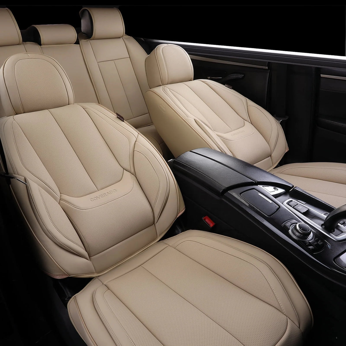 Coverado Black Front Car Seat Covers, Stylish Waterproof Premium Leather Automotive Seat Protectors, Airbag Compatible Auto Interior Accessories Universal Fit for Most Cars SUV Pick-up Trucks