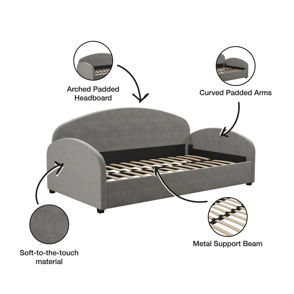 Mr. Kate Moon Upholstered Daybed Frame, Twin, Light Gray Velvet