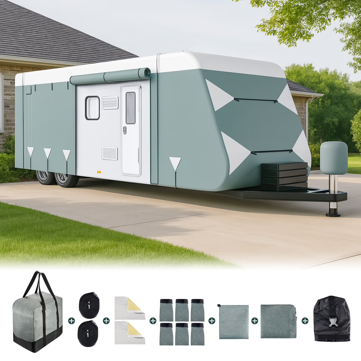 Filluck Lightweight & Easy Install RV Cover for Travel Trailers (20-22FT), Heavy-Duty 6-Layer Fabric All-Weather & UV Resistant Protection w/ Wind Straps & Vents