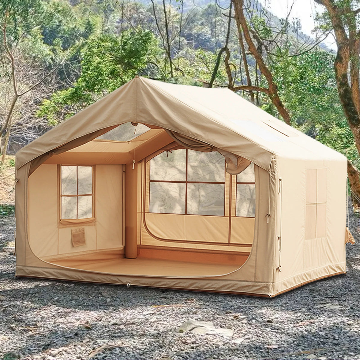 Inflatable Camping Tents 4/6/8/10 Person,129 Square Feets Large Blow up Tent with Stove Jack