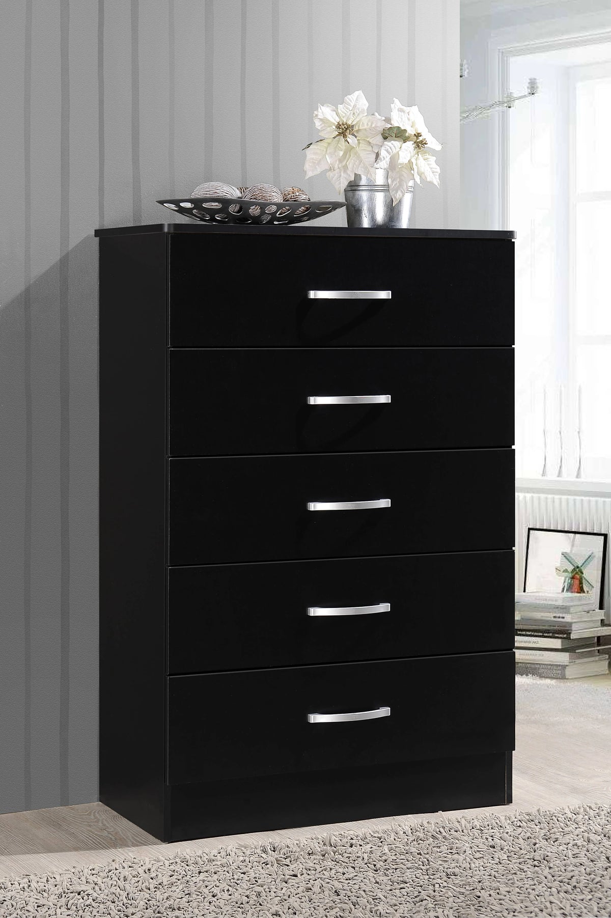 Hodedah 5 - Drawer Chest, Brown, Wood