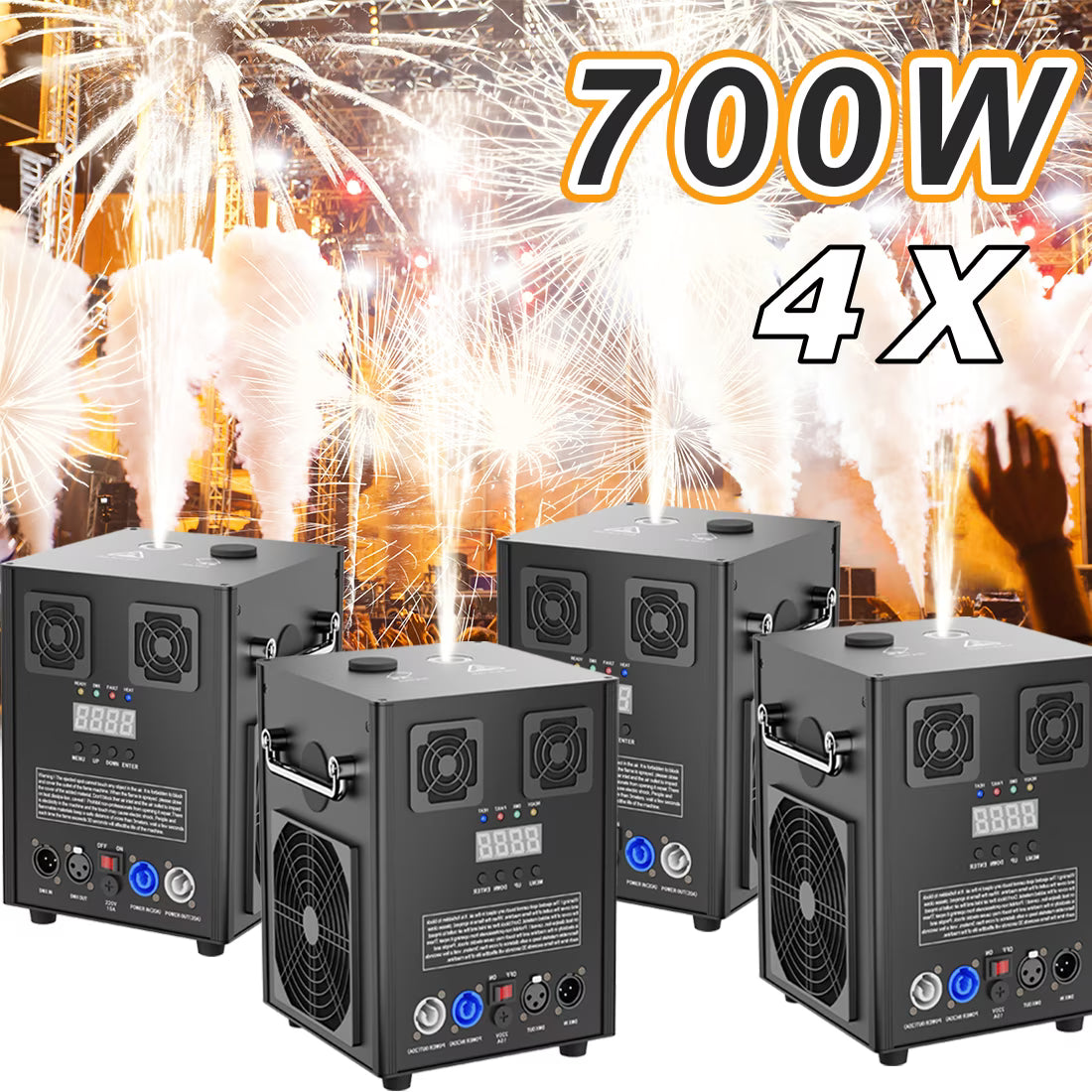 4 Pack 700W Cold Spark Machine DMX Stage Effect Machine for Stage DJ Disco Wedding # Black