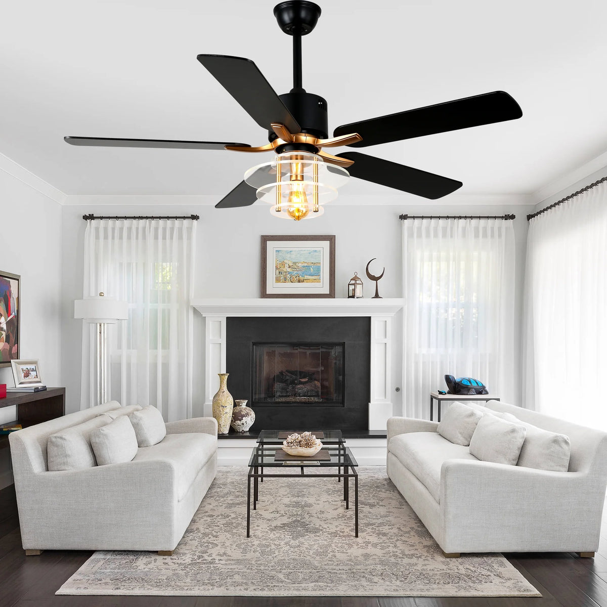 Bella Depot 52" Modern Black Ceiling Fan 6-Speed Reversible with Light and Remote Control
