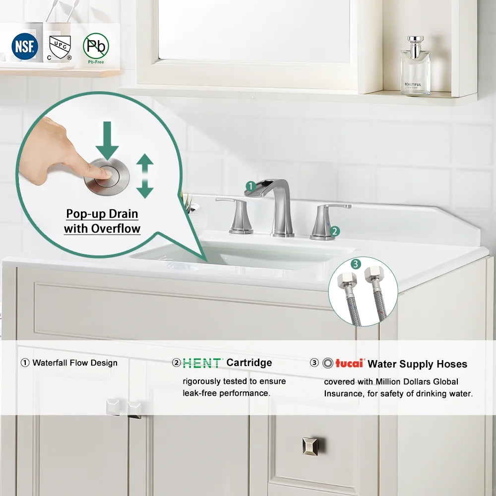 PARLOS Waterfall Widespread Two Handles Bathroom Sink Faucet , Polished Chrome