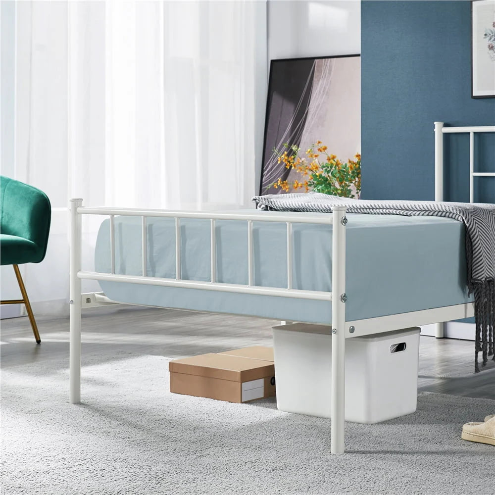 Topeakmart Metal Twin Bed Frame Slatted Bed Base with Headboard and Footboard, White