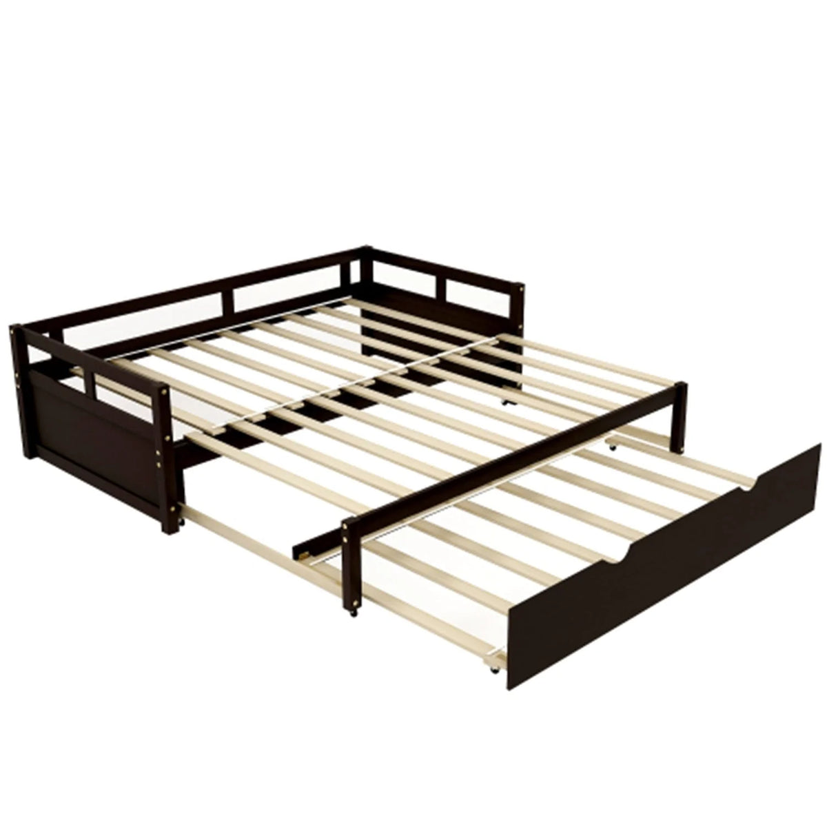 Extending Daybed with Pop Up Trundle Included Twin, Captain Bed for Kids Boys Girls Adults, Twin to King Wooden Platform Bed Frame for 3 People, No Box Spring Needed, 78.1 x 41.8 x 23.2 inch Espresso