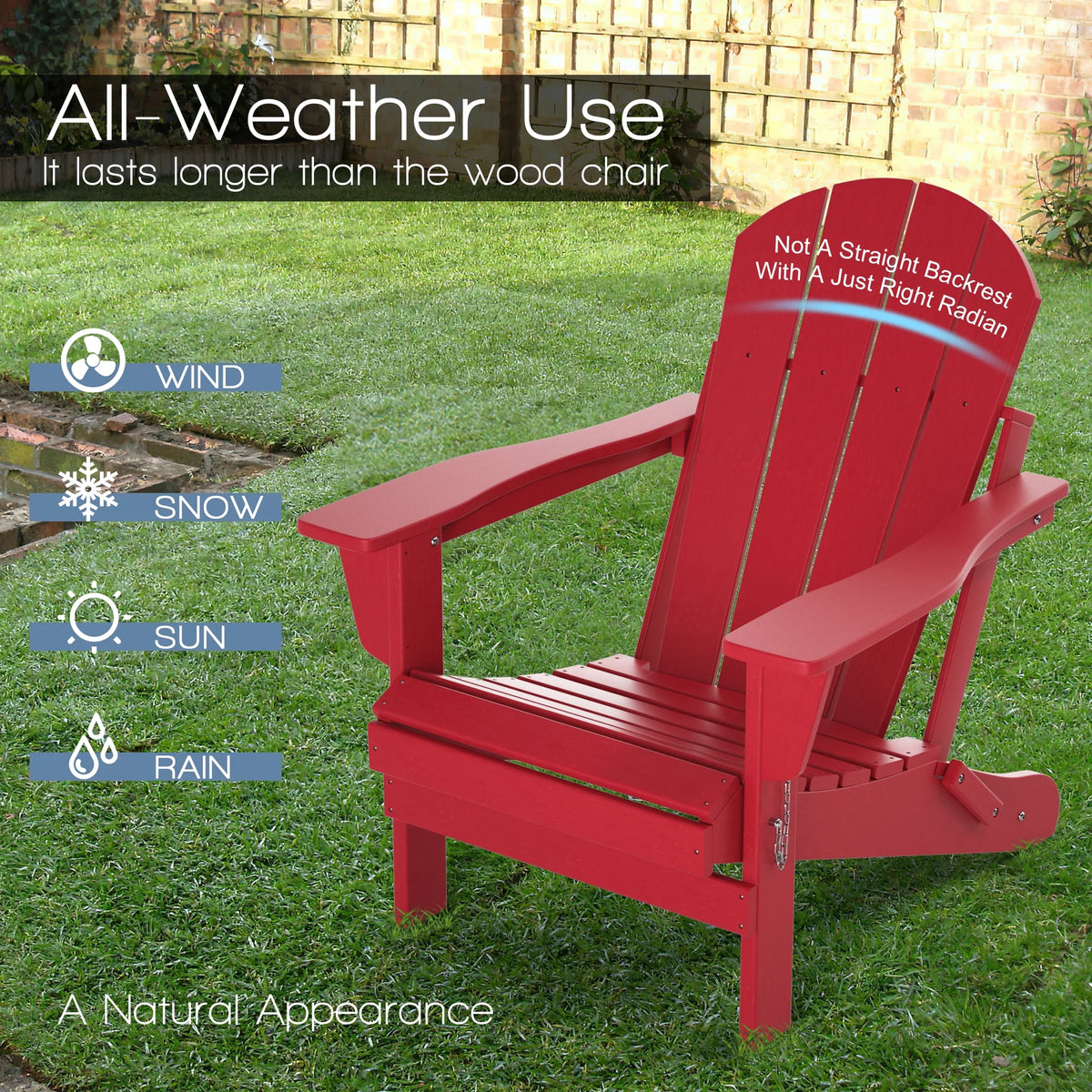 TORVA Folding Adirondack Chair, Fire Pit Chair,Patio Outdoor Chairs All-Weather Proof HDPE Resin for BBQ Beach Deck Garden Lawn Backyard, Black
