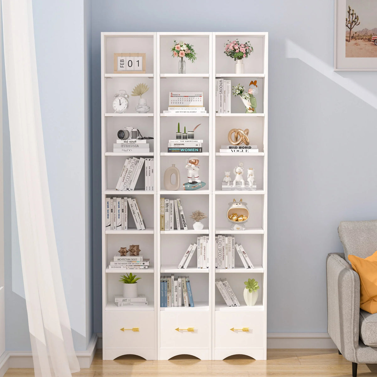 Javlergo 71" Tall Narrow Bookcase, Small Corner Bookshelf with Adjustable Shelves & Drawer, White