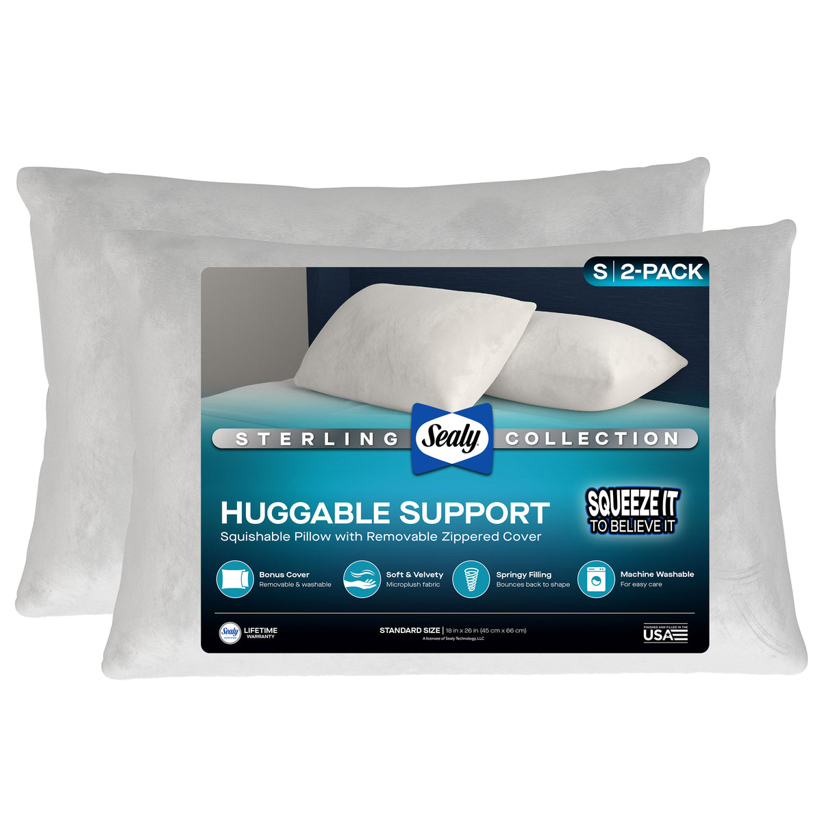 Sealy Sterling Huggable Pillow Standard, 2-pack