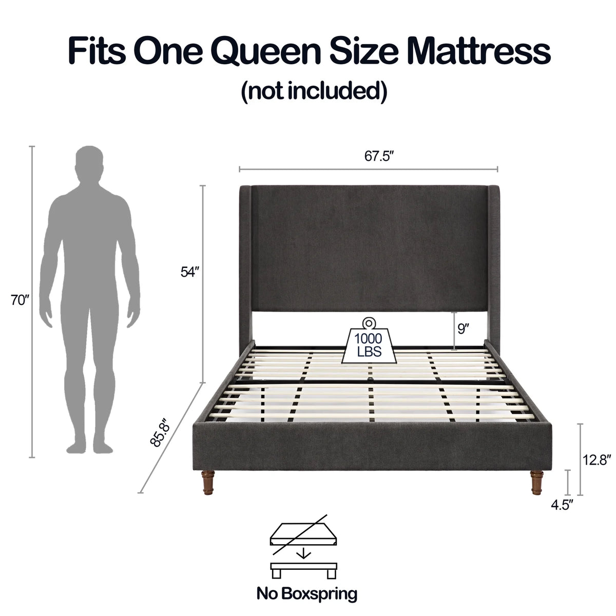 King Bed Frame Upholstered Bed with Tall Headboard, Chenille Platform Bed King Size, No Box Spring Needed, Easy Assembly, Ivory