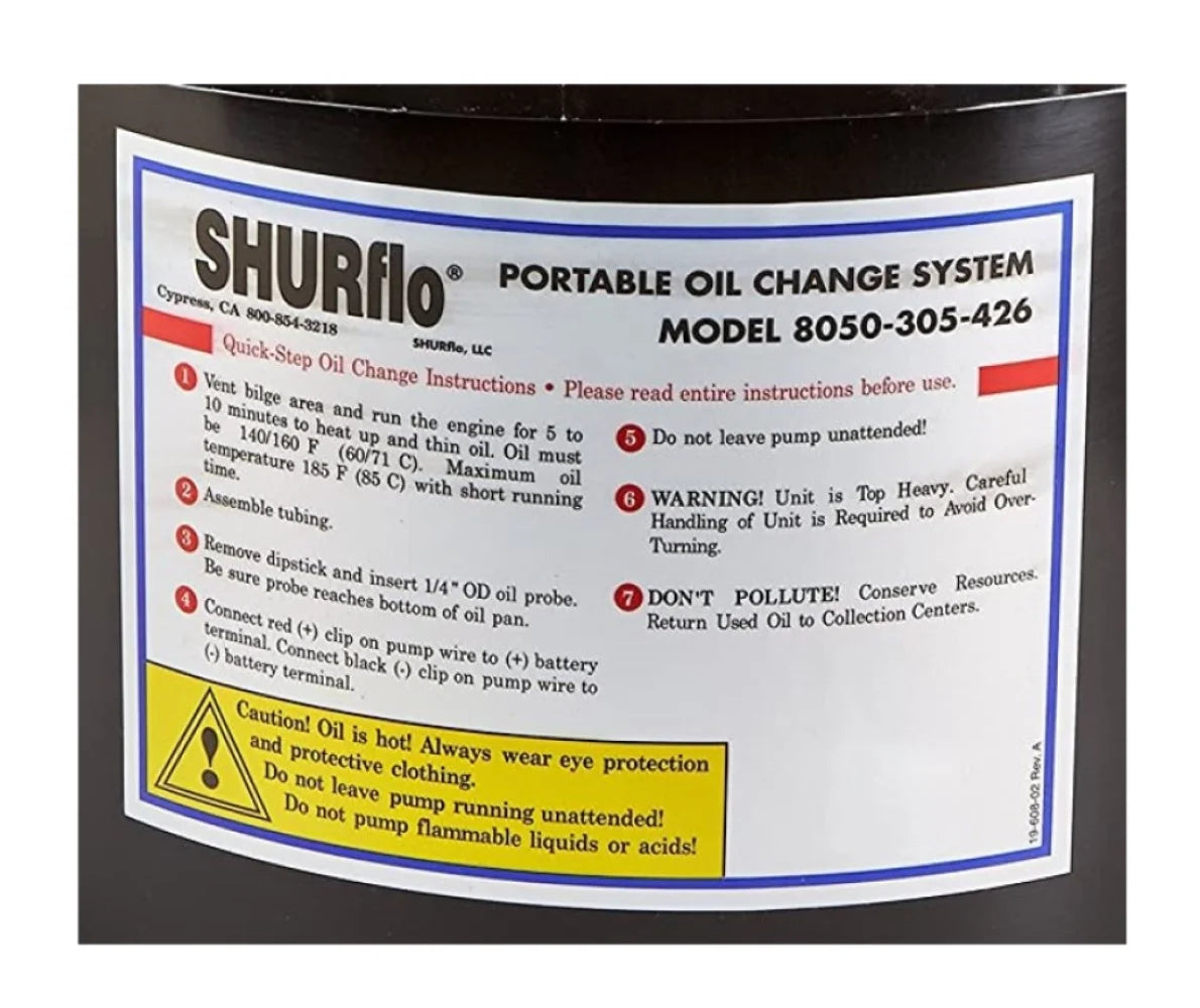 Shurflo 8050-305-426 Portable Oil Change/Winterizing/Liquid Transfer System, 3.5 Gallon, Self-Priming