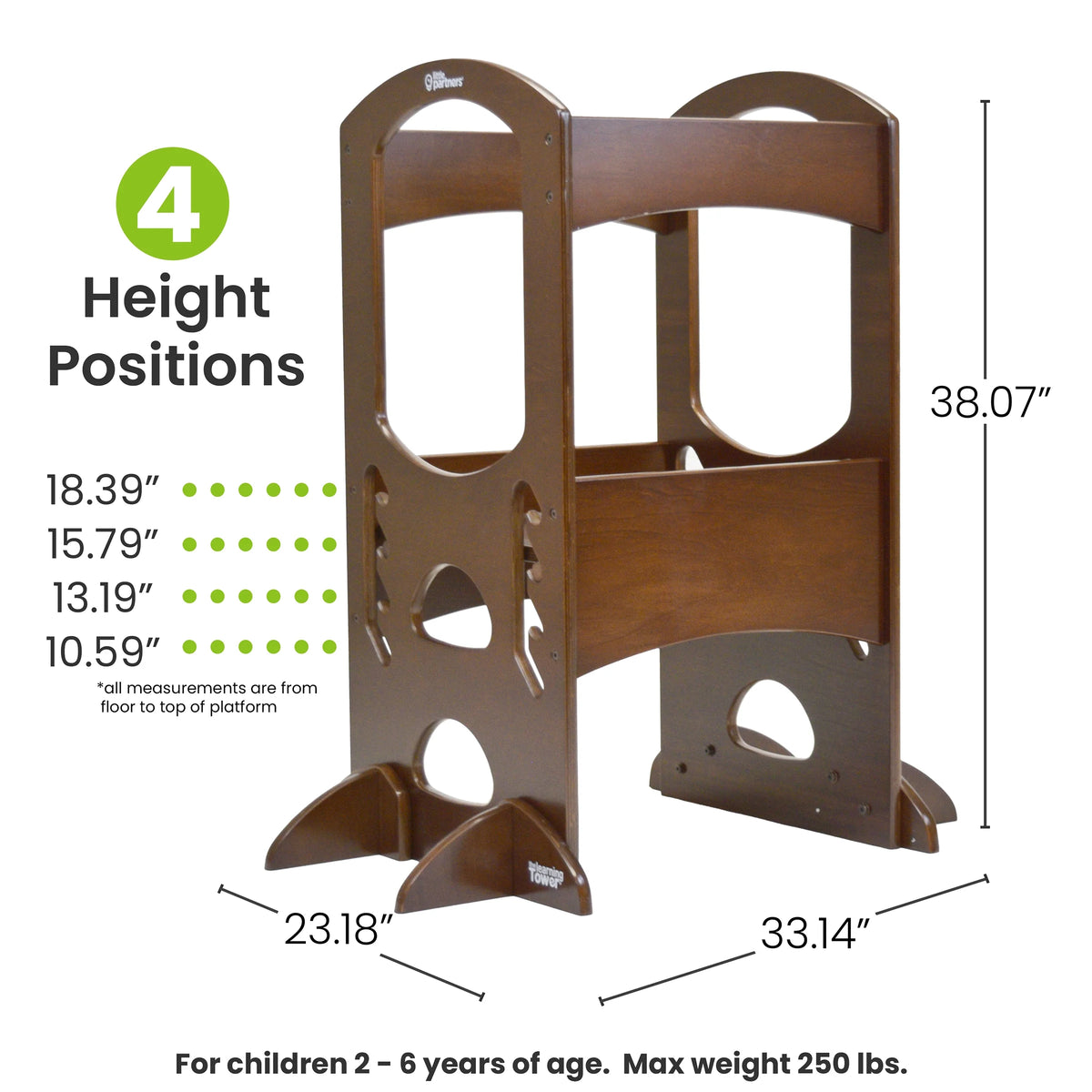 Little Partners Learning Tower Adjustable Height Kitchen Step Stool, Toddler Tower, Encourages Learning, Independence, and Engagement, Safety Climbing Tower for Kitchen Counter - Soft White
