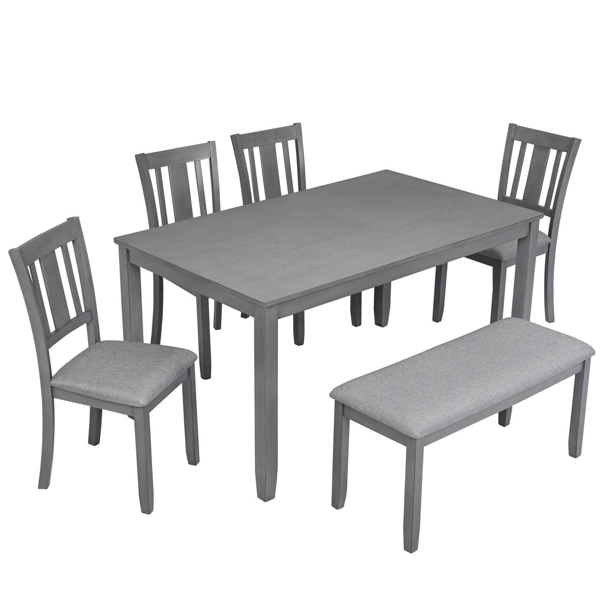 Dining Room Set, LEGAHOME 6 Piece Dining Sets with Bench and Chairs, Solid Wood Kitchen Dining Table Set for 6 with Upholstered Chairs, Gray