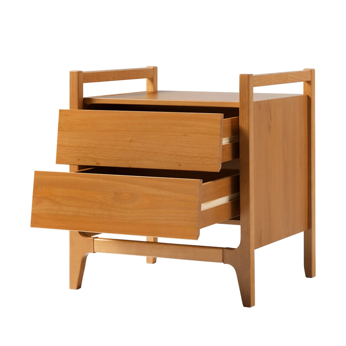 Walker Edison Mid-Century Modern Solid Wood 2-Drawer Nightstand, Caramel