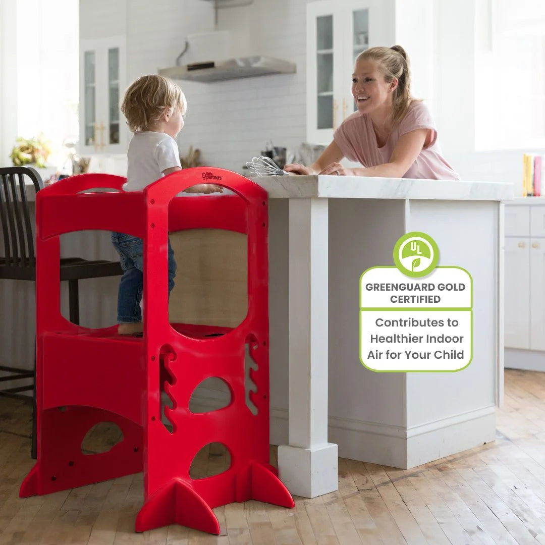 Little Partners Learning Tower Adjustable Height Kitchen Step Stool, Toddler Tower, Encourages Learning, Independence, and Engagement, Safety Climbing Tower for Kitchen Counter - Soft White