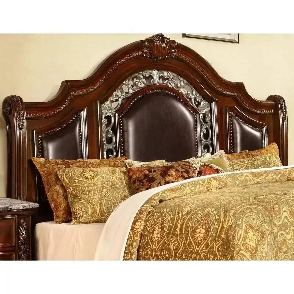 Traditional 4PC Eastern King Size Bedroom Set, Solid Wood Bed Frame Nightstand Dresser and Mirror, Cherry Finish