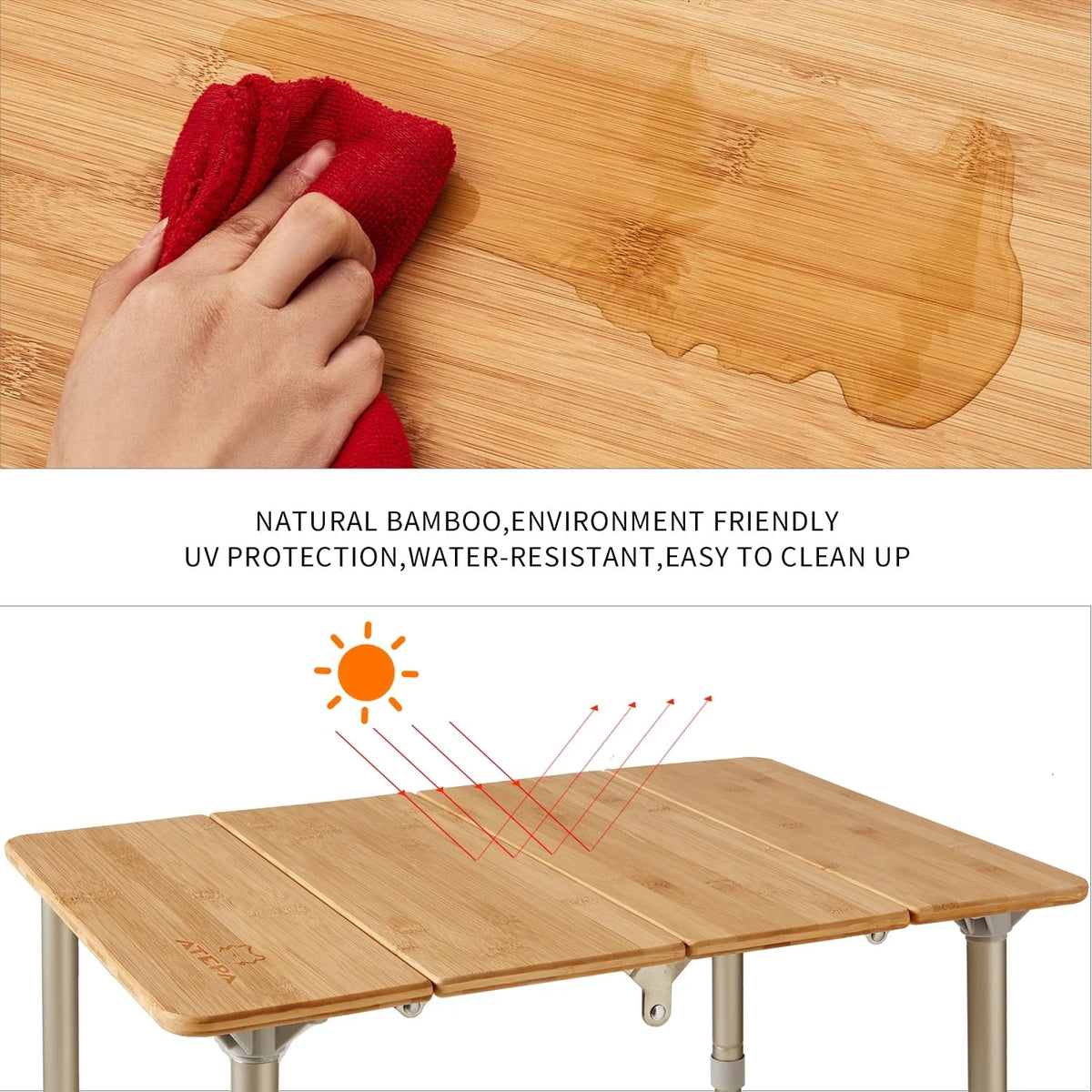 ATEPA Camping Folding Bamboo Table Portable Camp Outdoor Table with Carrying Bag, 23.6"*15.7"