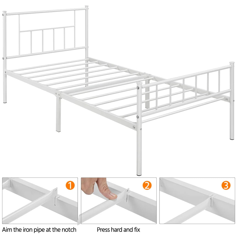Topeakmart Metal Twin Bed Frame Slatted Bed Base with Headboard and Footboard, White