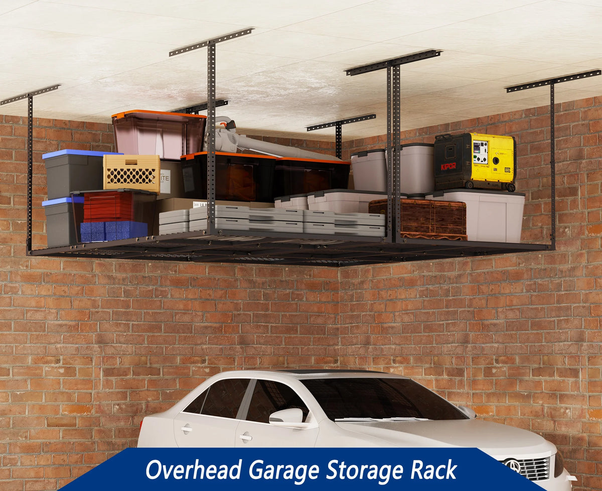 3 x 6FT Overhead Garage Storage Rack,Adjustable Ceiling Storage Racks,Garage Shelving Heavy Duty Storage Organizer System,500Lbs Weight Capacity(Black)