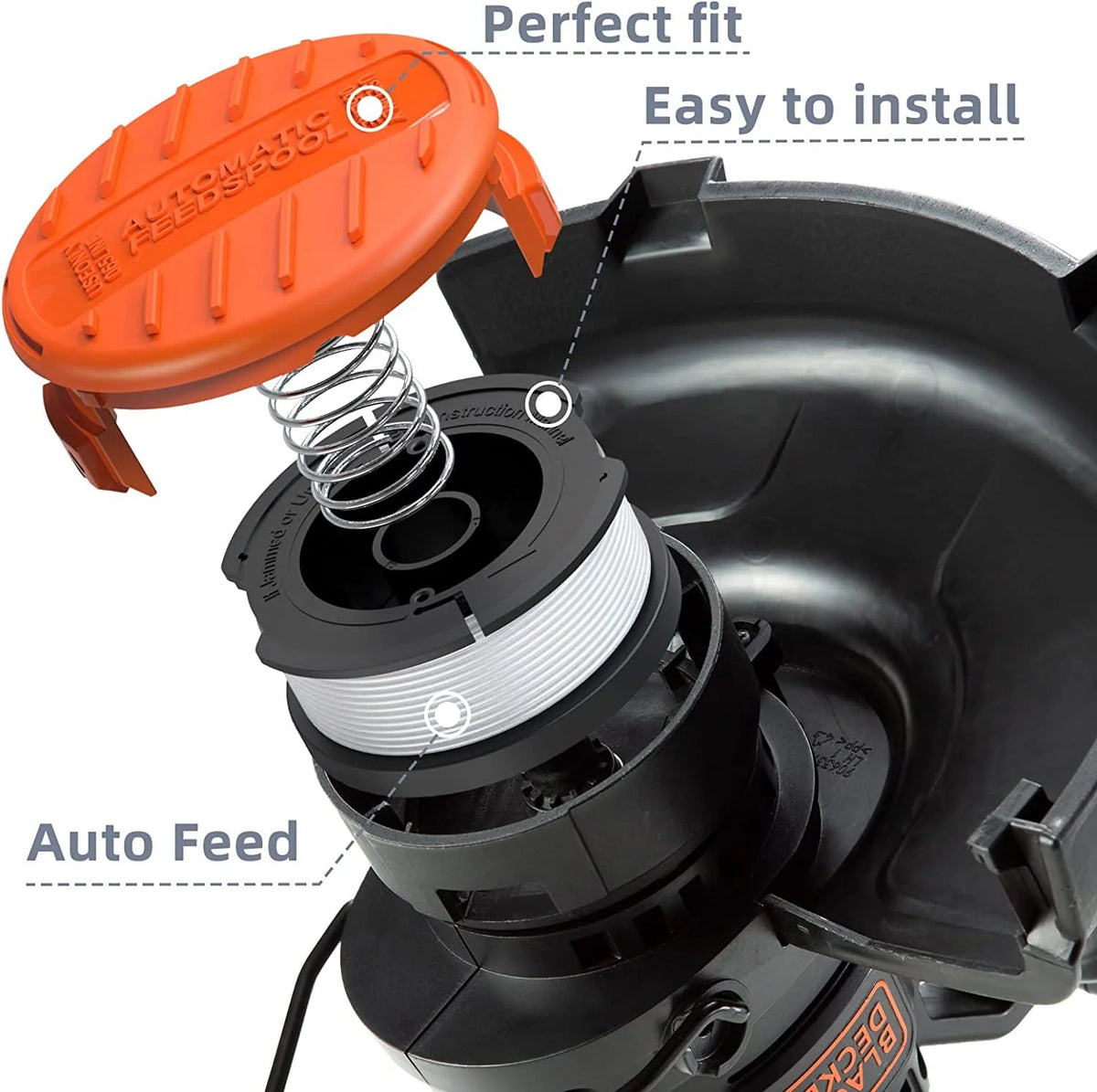 10 Pack String Trimmer Replacement Spool Compatible with BLACK+DECKER, 240ft 0.065" AF-100 Autofeed Replacement Spools - Compatible with Black+Decker String Trimmers(8-Line Spool + 2 Cap+2 Spring)