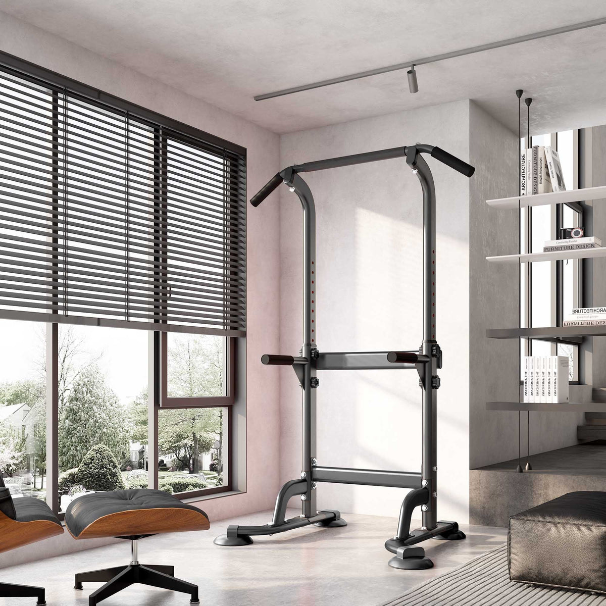 Wellynap Power Tower Pull up Bar, Strength Training Workout Equipment with Adjustable Height High Stability - Black
