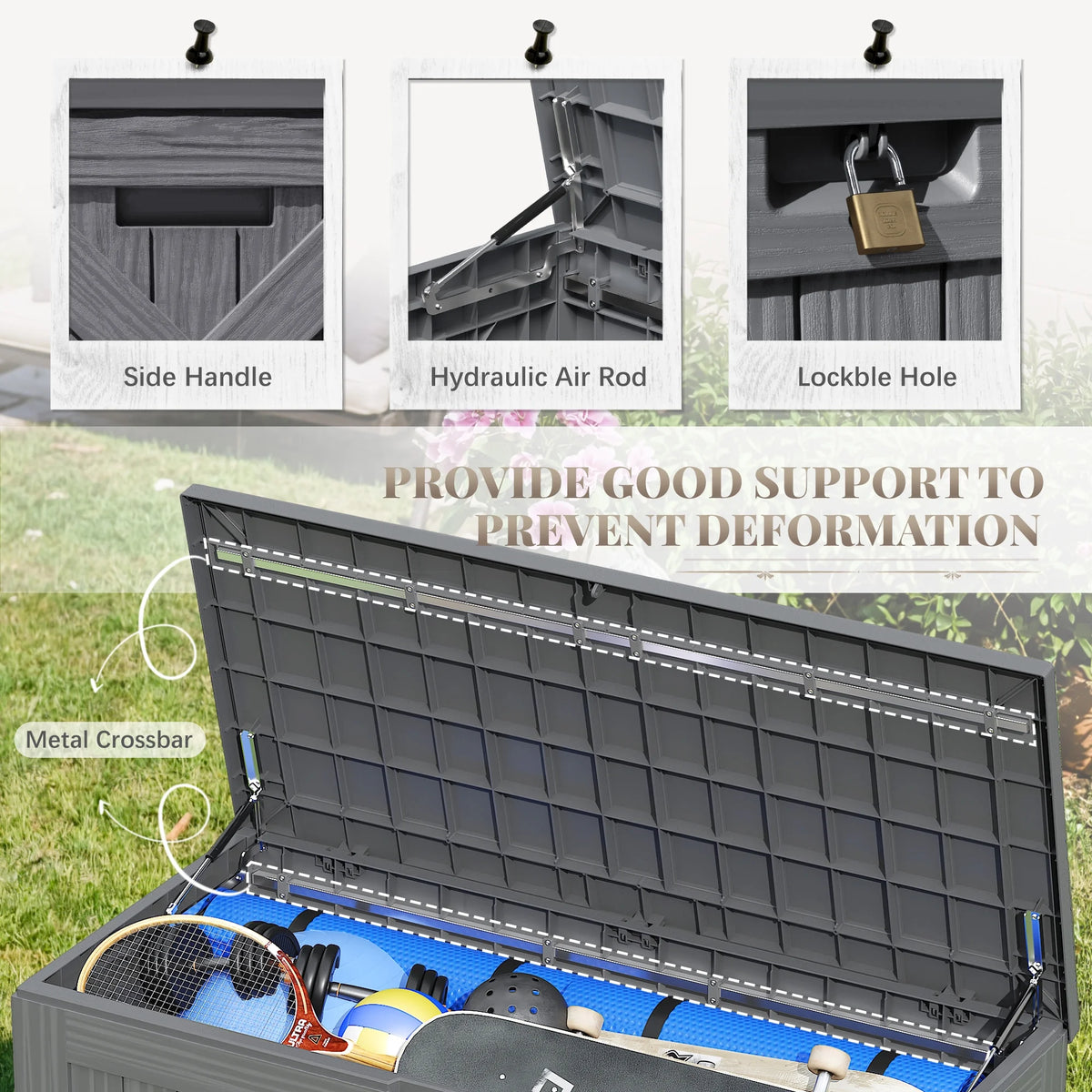 Devoko 120 Gallon Outdoor Patio Box Deck Plastic Resin Storage Box Backyard, Dark Grey