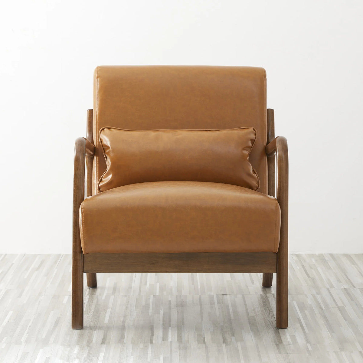 Glitzhome Mid Century Solid Wood Frame Accent Chair Modern Leather Lazy Chair