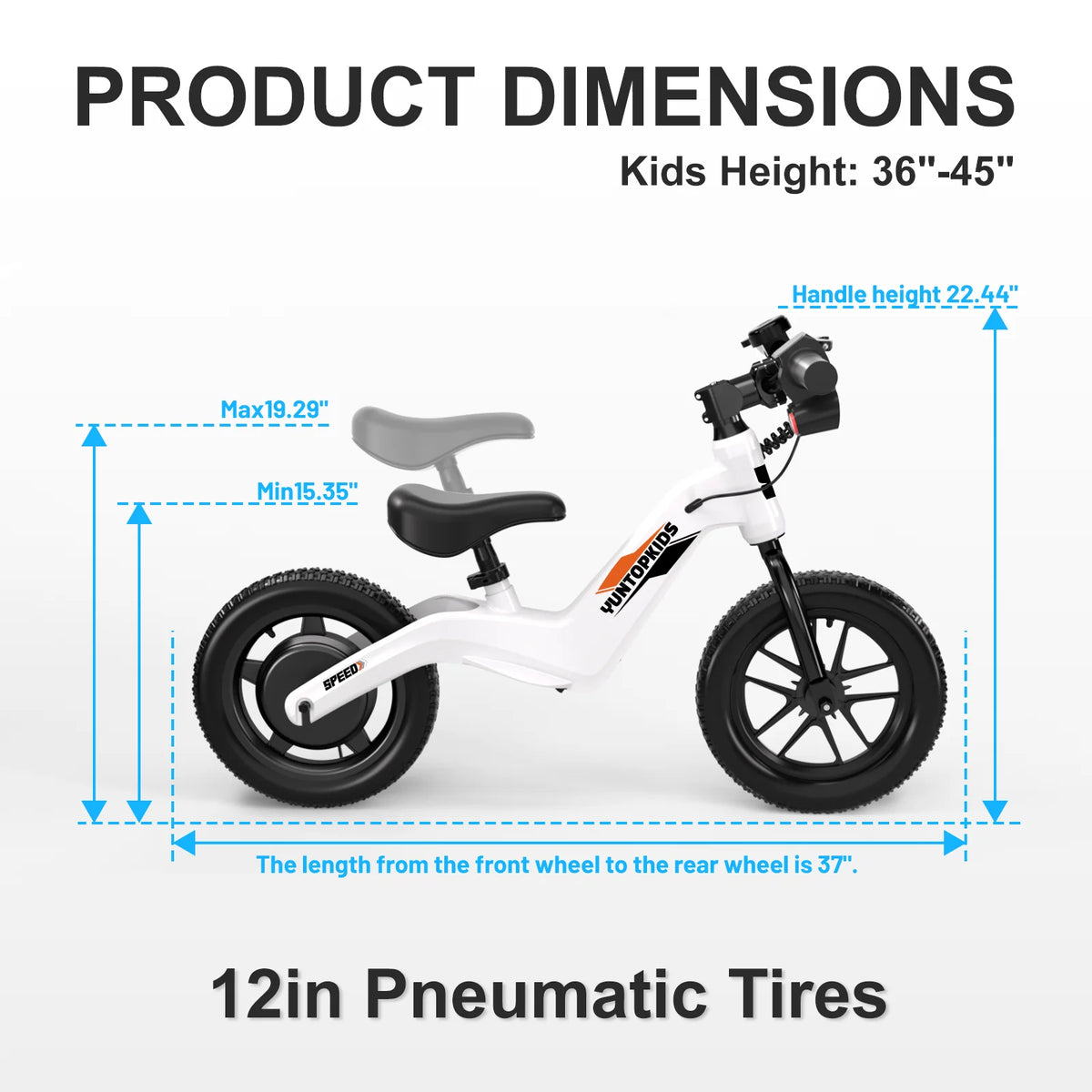 YunTopKids Electric Balance Bike for Kids, 150W Electric Bike for Kids with12 inch Pneumatic Tire, Adjustable Seat, Up to 5.6 Miles Electric Bike for Kids Ages 3-5,Black