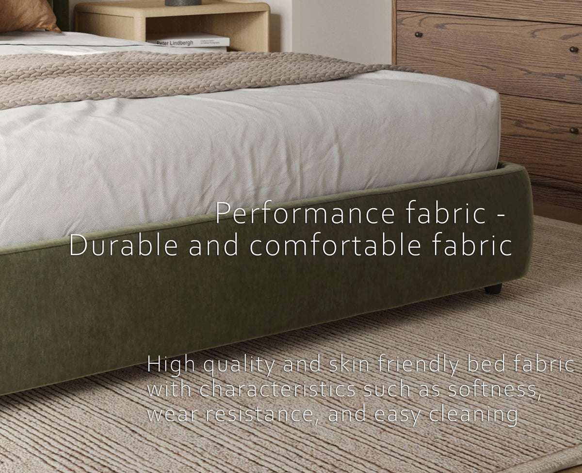 Modern Upholstered Platform Bed with Lift-Up Storage, Headboard, Wood Slats, Noise-Free