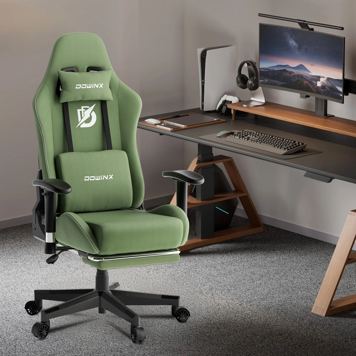Dowinx Computer Gaming Chair with Pocket Spring Cushion and 4D Armrests for Office,Breathable Fabric High Back Ergonomic Task Chair with Footrest , Massage Lumbar Support Black